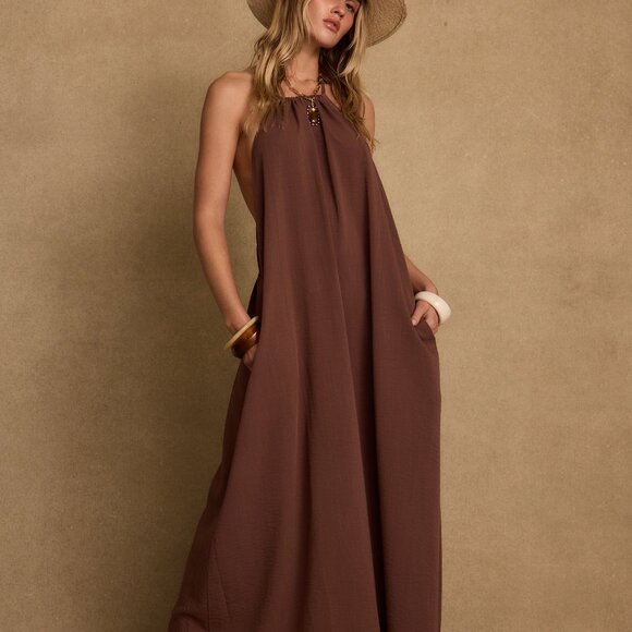 12th Tribe Sanctuary Mocha Linen Maxi Dress Size XSXS - Picture 2 of 3